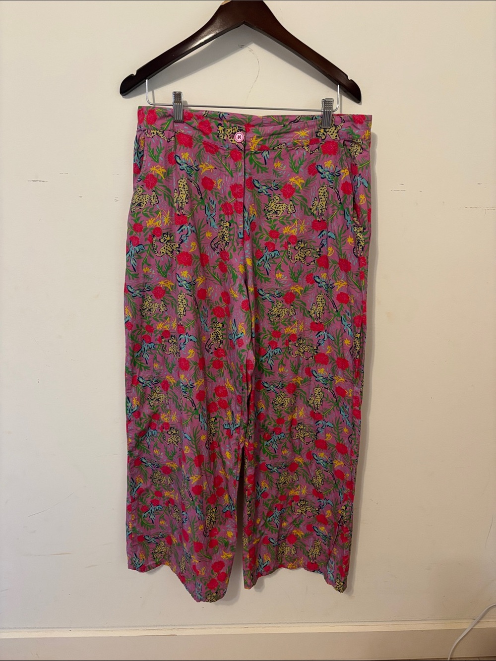 Bright Pink Floral Wide-Leg Pants